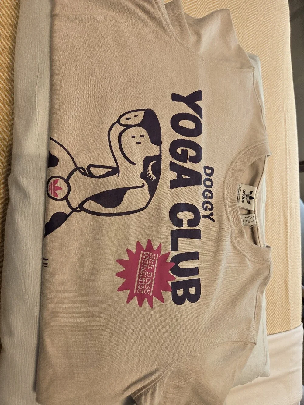 Adidas Originals Doggy Yoga Club Graphic Tee - Light Gray with Navy & Pink